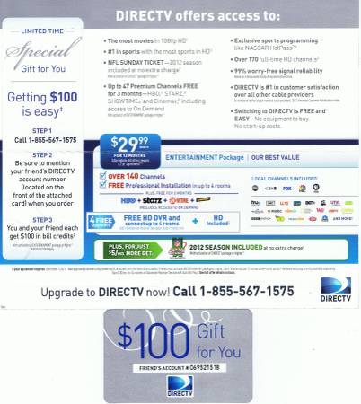 100.00 off Direct tv code refer a friend (anywhere)