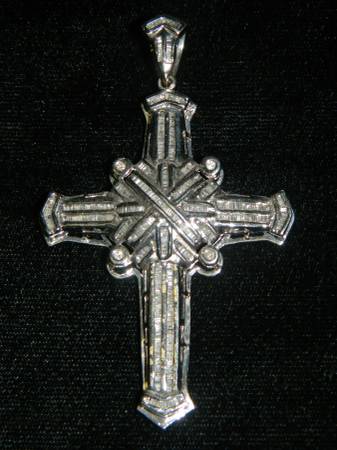 10K White Gold Cross Charm with White Diamonds Religion Accessory