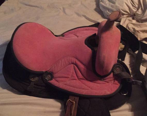 15.5 pink and brown saddle.