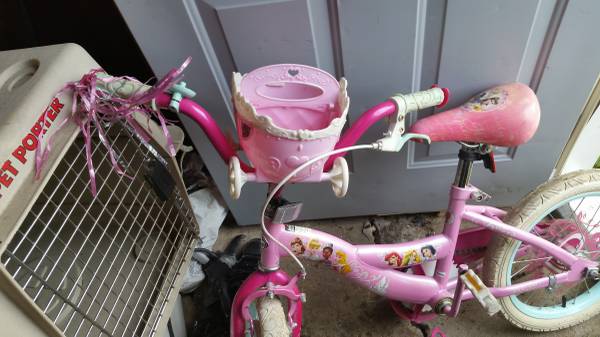 16 princess bike, bike helmet and two scooters