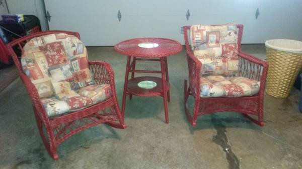 1940s Wicker Rocking Chairs and Table