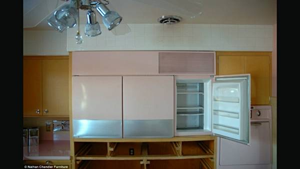 1950s pink wall mount refrigerator