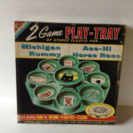 1959 Vintage Transogram 2 Game Play Tray Michigan Rummy Ace