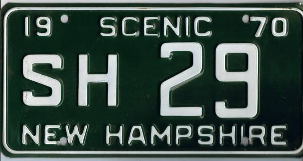1970 SCENIC NEW HAMPSHIRE LICENSE PLATE   SH  29