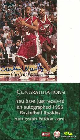 1995 CLASSIC ROOKIE CARLIN WARLEY AUTHENTIC AUTOGRAPH