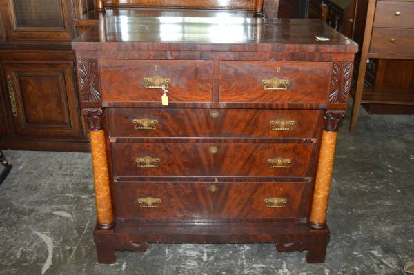 19th CENTURY EMPIRE CHEST  MAPLE COLLUMNS