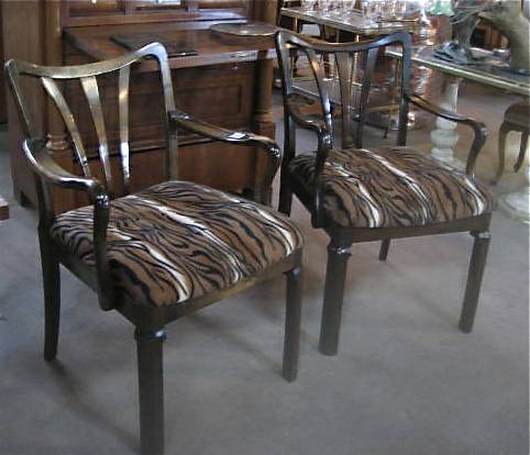 2 TIGER PRINT SIDE CHAIRS HIGH END DECO BIRCH WOOD