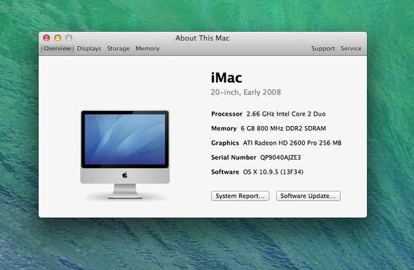 2008 20 iMac 2.66 GHz Intel Core 2 Duo 6 GB Ram 500 GB HD