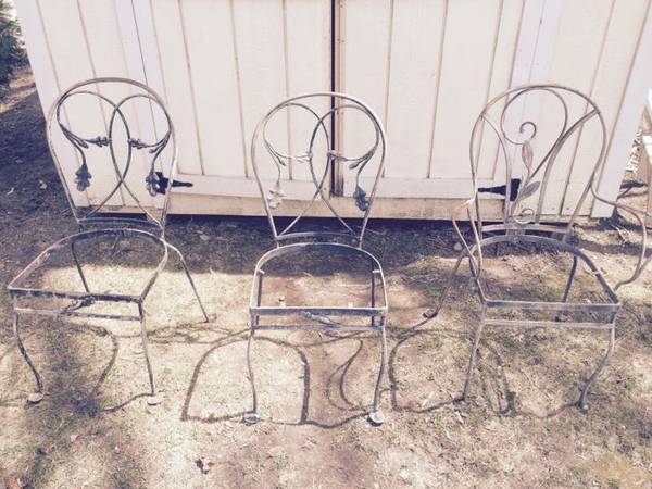 3 vintage wrought iron chairs