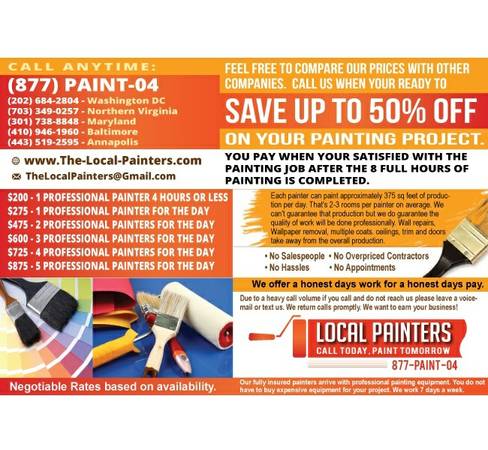 43264326Hire 5 Insured Painters  8 HOUR DAY  875 (district of columbia)