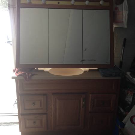 48 in. Vanity Cabinet in Oak, and Medicine Chest