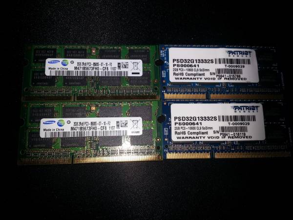 4x 2GB sticks DDR 3 ram, various speeds