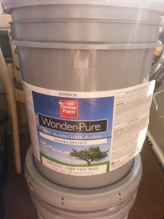 5 Gallon buckets and 1 gallon buckets of new unopened paint