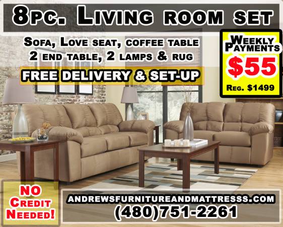 8 Pcs Luscious Lt.Brown Complete Living Room Set at 55.00 Wkly.
