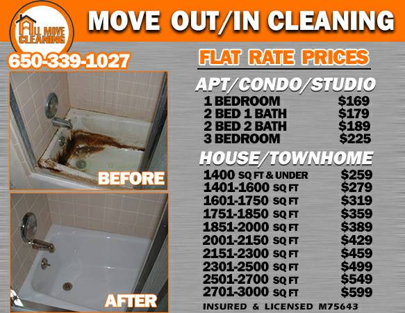 9600 9600 9600   MOVE OUT  CLEANING  Rate...PRICES....Flat...... (PENINSULA   All Areas)