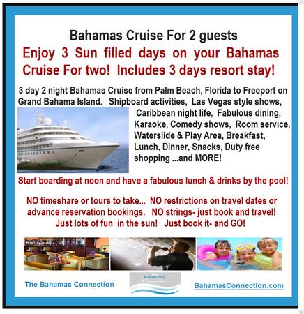 96169658159 Bahamas 3 day cruise for two W resort stay