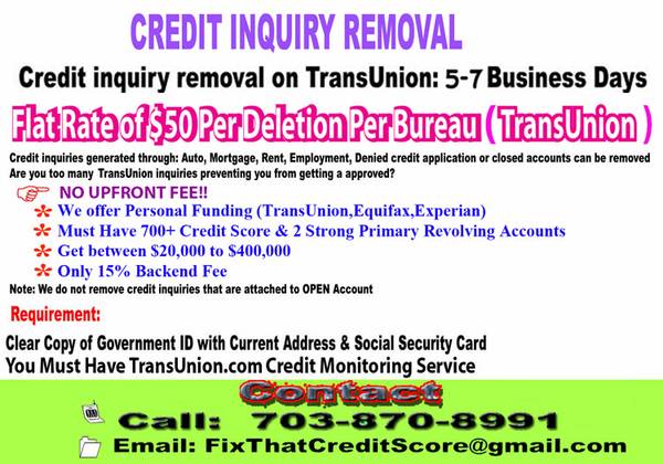 96509650Credit INQUIRY Removal