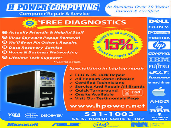 9733FREE Diagnostic9733PC,Laptop,Repairs RATED A BY BETTER BUSINESS BURE (Honolulu, HI)