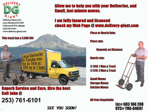 9733Mover, Hauling, Delivery Special Service 40hr w truck9733 ((Hydraulic lift) Tacoma, Seattle, Olympia)