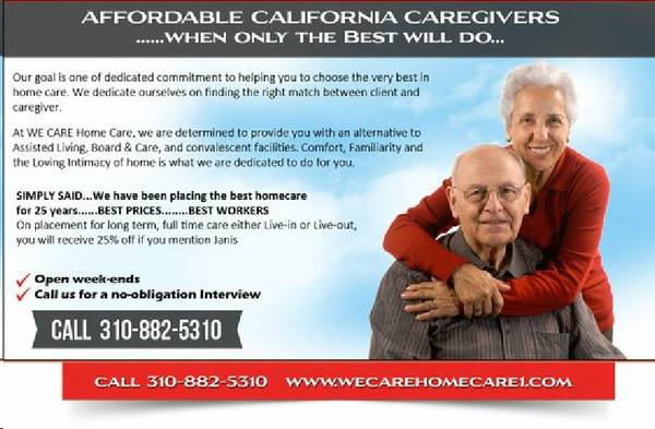 Affordable Experienced Caregivers.  All Inhome Senior Care (Southern California)