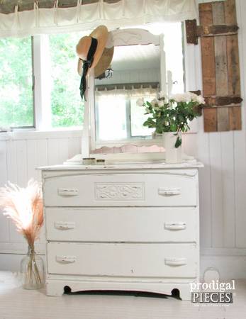 Anitque Mirrored Dresser  Farmhouse Style  Cherry Wood