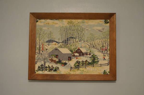 Antique Framed Fabric Farm Scene