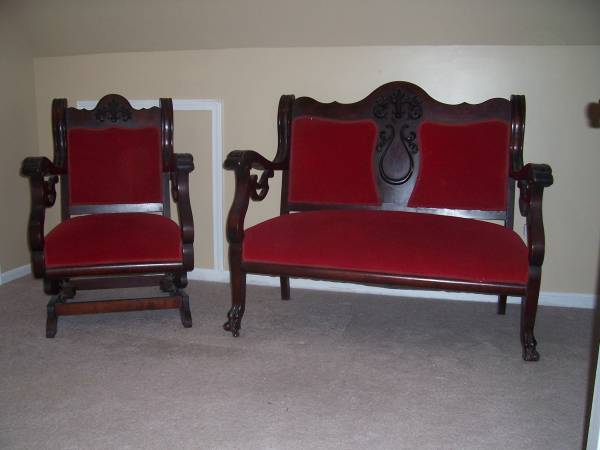 Antique Love Seat, Rocker, and Chairs Parlor Set