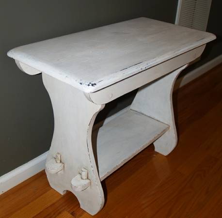 Antique  Vintage Hand Painted White Sturdy Table Bench Wood