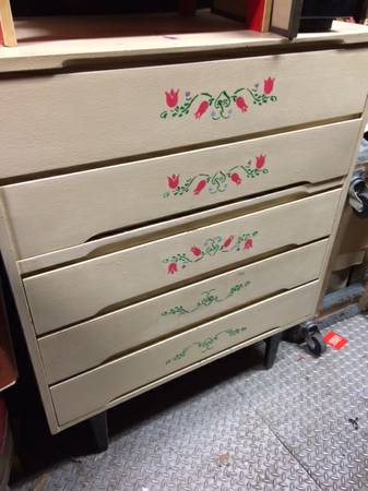 antique white dresser with painted flowers