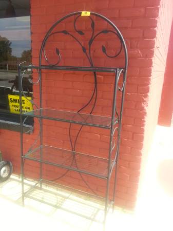 arch top metal black curio scrolled iron backers rack