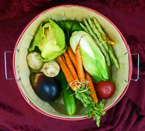 Artificial vegetables in a basket
