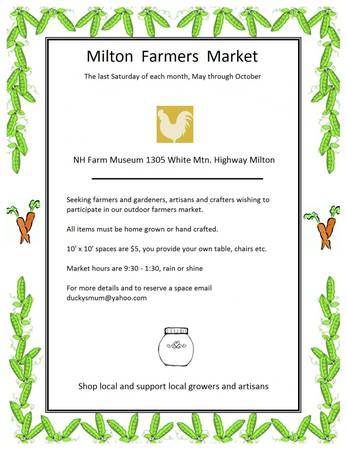 Artisans wanted for Milton Farmers Market (1305 White Mtn Hwy, Milton NH)