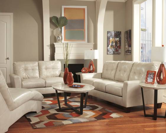 Ashley Ivory Leather Sofa and Love Seat