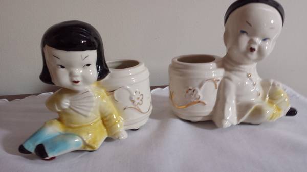 Asian Girl and Boy Planters (or hold trinkets) by Joan Lea Creations