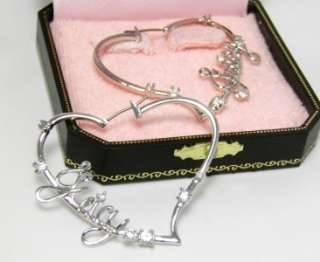 Authentic Juicy Couture Silver 2 Heart Hoop Earrings NEW in BOX