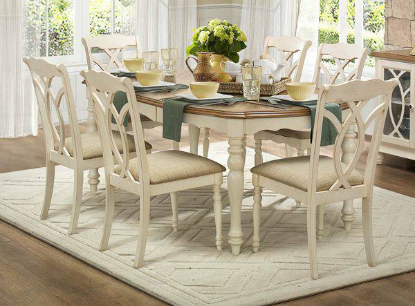 Azalea Antique white dining set with brown cherry tabletop