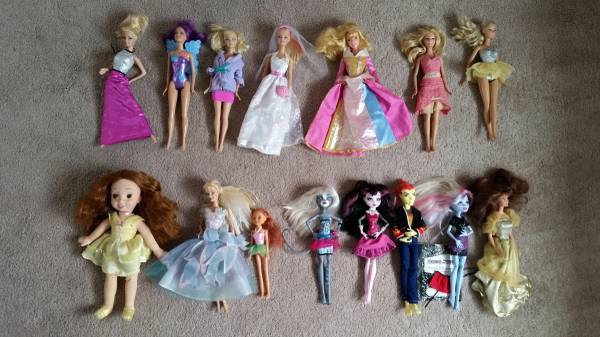 Barbies, Monster High, Polly Pocket, dolls, clothes, accessories