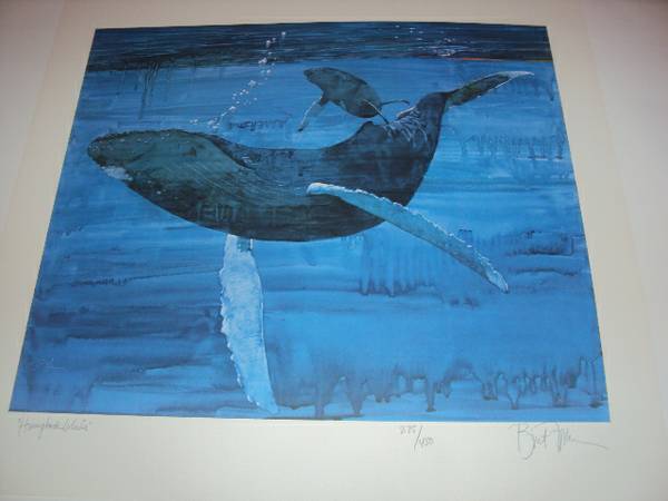 Bart Forbes original lithograph art print  Humback Whale  whales