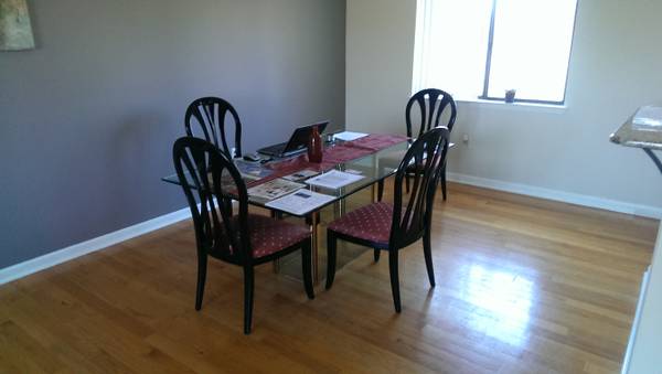 Beautiful glass dining room table with chairs 320