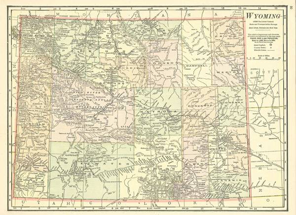 Beautiful Old 1914 Map of Wyoming