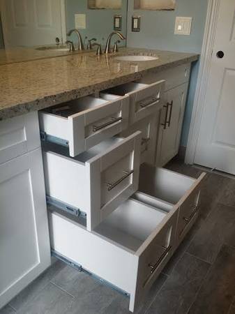 BEAUTIFUL WHITE SHAKER VANITY  ALL WOOD WITH GRANITE TOP AND SINKS