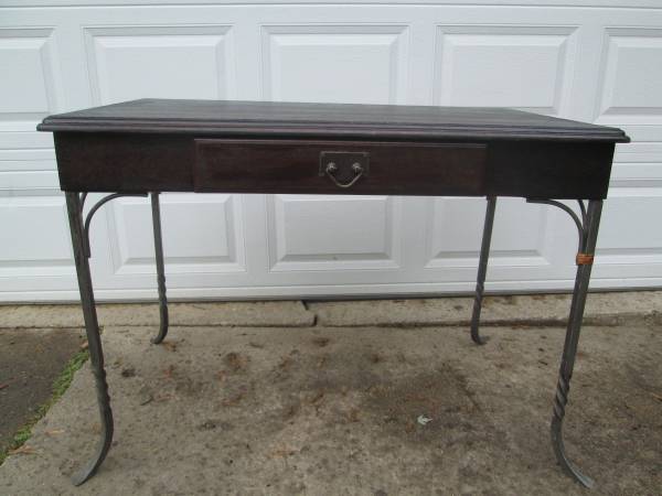 BEAUTIFUL WOOD AND IRON DESK JUST REFINISHED VERY VERY NICE