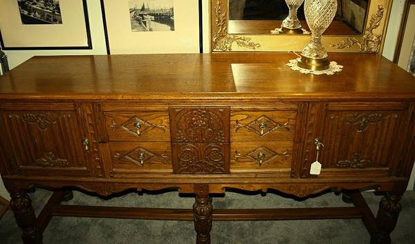 BIG Carved Solid Oak Server Buffet Sideboard super clean ready to use