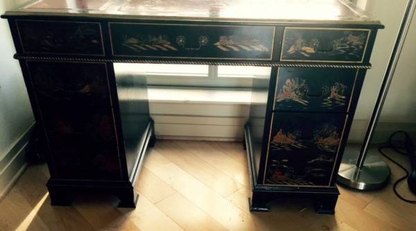 Black Chinese Lacquer Painted Antique Desk