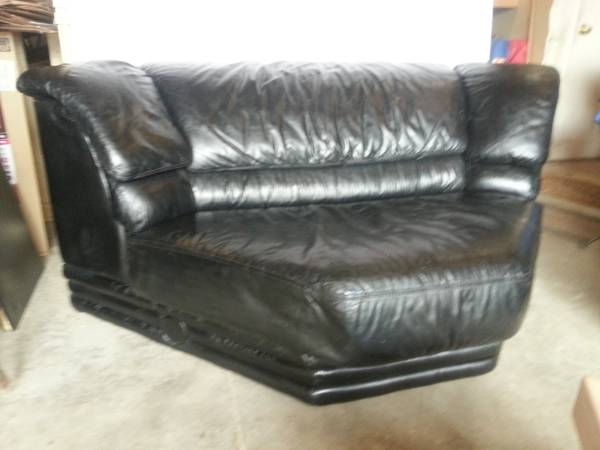 Black Leather Corner Chair  Sectional Pit Piece