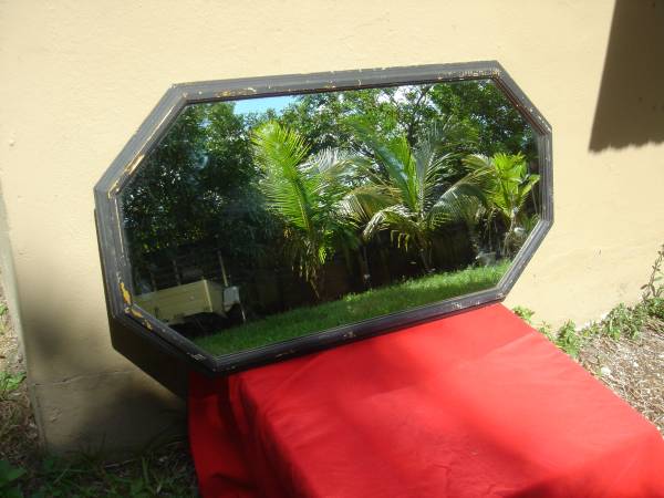 BLACK WOOD HEXAGONAL RECTANGLE MIRROR 38 12 ACROSS