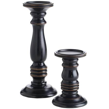 Black Wooden Pillar Candle Holders