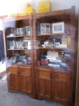 Bookcases Hutches Pair Solid Wood Storage Units 1970s Furniture