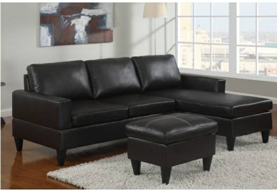 BRAND NEW BLACK LEATHER APARTMENT SIZE SECTIONAL
