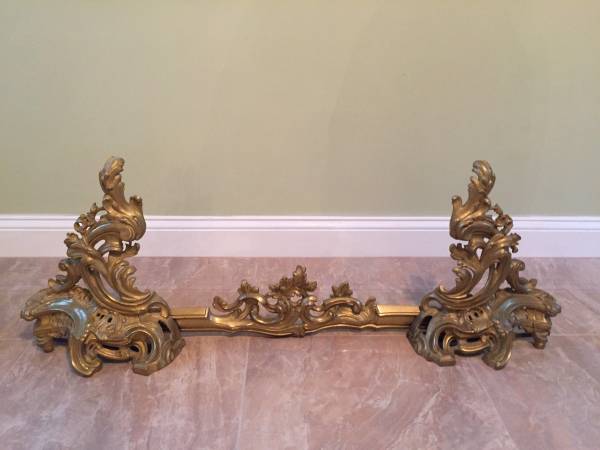 Brass Fireplace Andiron Set  adjusts from 40 to 55